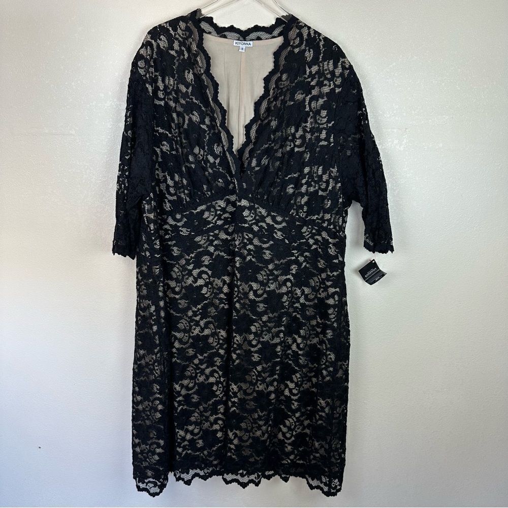 Kiyonna Black Lace Midi V-Neck Dress New Size 5X Mother Of Bride Cocktail